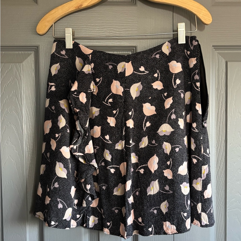 LOFT Black and Pink Floral Skirt